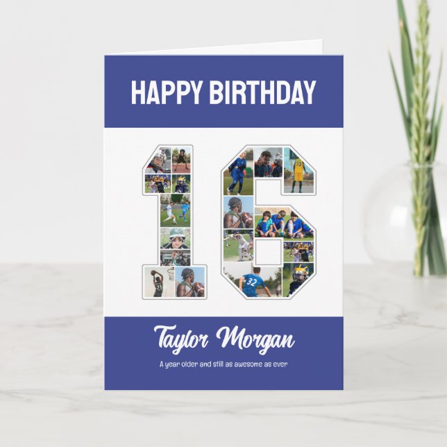 Cartão Colagem de Fotos 16 Aniversário 16 (Frente)
