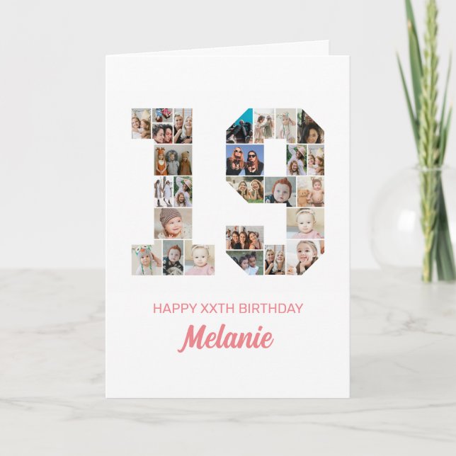 Cartão Colagem de Fotos 19 Número de Aniversário 19 Perso (Frente)