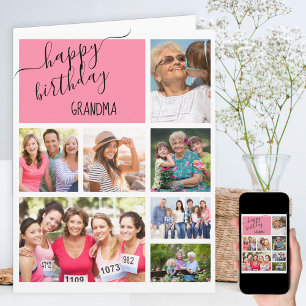 Cartão Colagem de Fotos 7 Avó Rosa Aniversário Personaliz