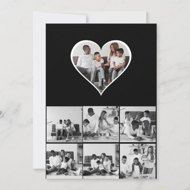 Cartão Colagem de Fotos 7 Preto e Branco (Frente)