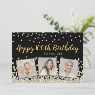 Cartão Colagem de Fotos com Confete Dourado e Prateado pa