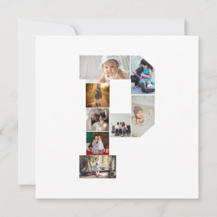 Cartão Colagem de Fotos com Letra P em Preto e Branco
