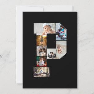 Cartão Colagem de Fotos com Letra P em Preto e Branco