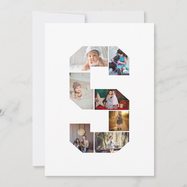 Cartão Colagem de Fotos com Letra S Preta e Branca (Frente)