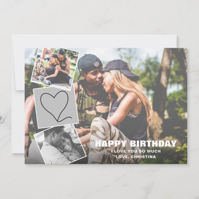 Cartão Colagem de Fotos com Parabéns do Coração (Frente)