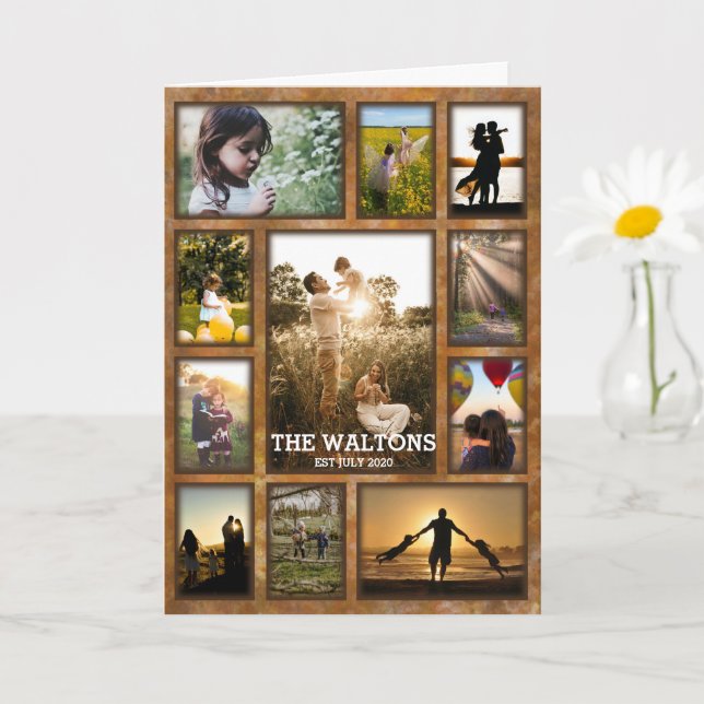 Cartão Colagem de Fotos da Família BronzeFrame Faux Elega (Planta pequena)