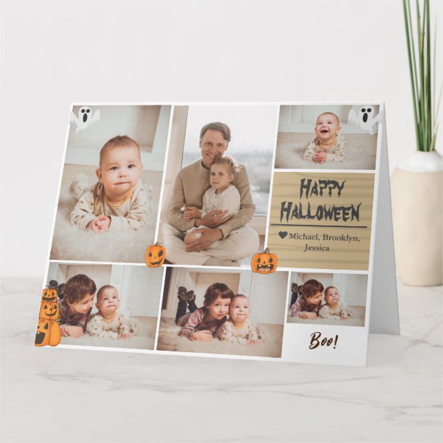 Cartão Colagem de fotos da família de Halloween Moderna e (Frente)