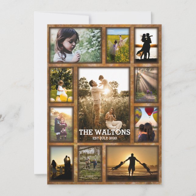 Cartão Colagem de Fotos da Família de Quadros de Bronze d (Frente)