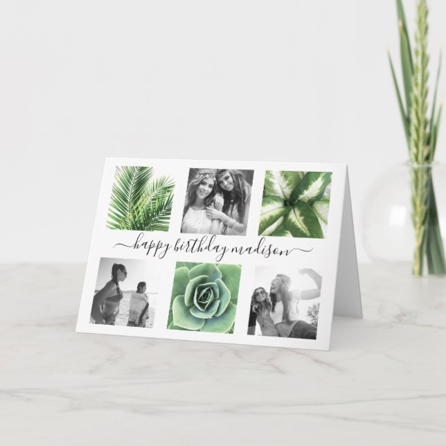 Cartão Colagem de fotos de 6 anos modernos (Frente)