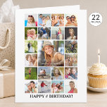 Cartão Colagem de Fotos de Aniversário 22 Imagens Qualque<br><div class="desc">Celebre um aniversário BIG para qualquer aniversário com memórias BIG em um cartão de saudação de colagem de fotos GRANDES! Personalize com 22 fotos (21 no cobrir frontal e 1 no dentro) e seu texto personalizado para saudações e desejos, pois todo texto é editável na frente do cartão para trás....</div>