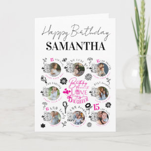 Cartão Colagem de Fotos de Aniversário da Filha Tipografi