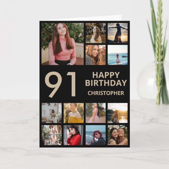 Cartão Colagem de Fotos de Aniversário de 91ruas 13 Fotos (Frente)