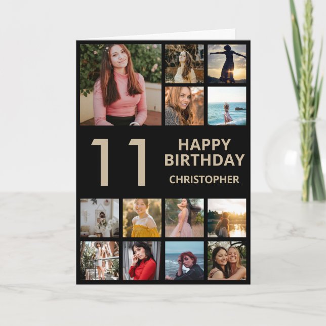 Cartão Colagem de Fotos de Aniversário do 11 13 Fotos Pre (Frente)
