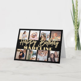 Cartão Colagem de Fotos de Aniversário Elegante Preto e D