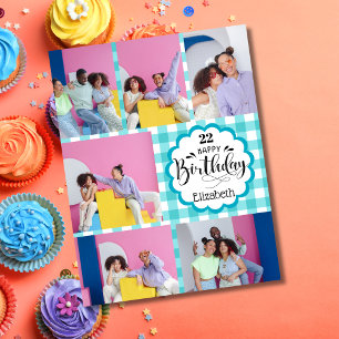 Cartão Colagem de Fotos de Aniversário Feminino em Verde