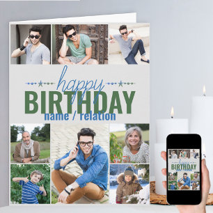 Cartão Colagem de Fotos de Aniversário Personalizada e Le