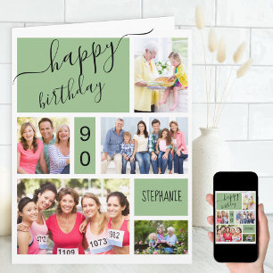 Cartão Colagem de Fotos de Aniversário Personalizado Verd
