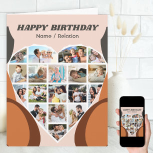 Cartão Colagem de Fotos de Coração Personalizada Aniversá