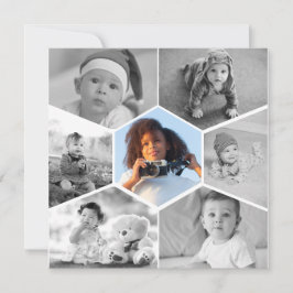 Cartão Colagem de Fotos de Hexágono Preto e Branco