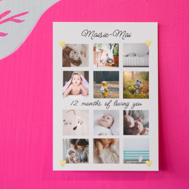 Cartão Colagem de Fotos de primeiro aniversario neutra do (Criador carregado)