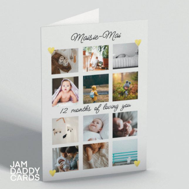 Cartão Colagem de Fotos de primeiro aniversario neutra do (Criador carregado)