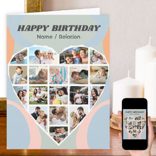 Cartão Colagem de Fotos do Coração Personalizada Aniversá