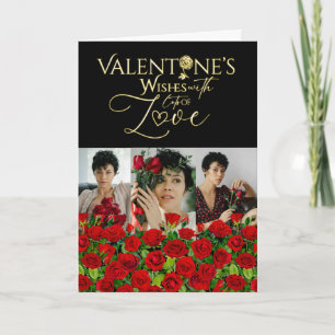 Cartão Colagem de Fotos do Dia dos Namorados com Rosas Ve