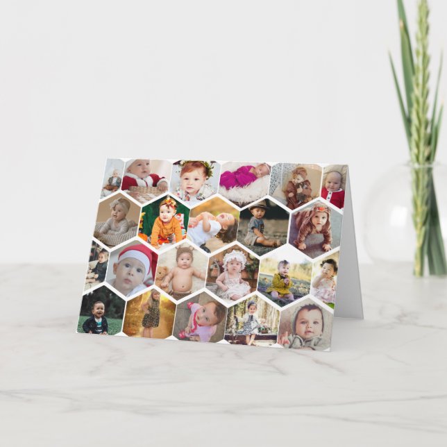 Cartão Colagem de Fotos do Hexagon (Frente)