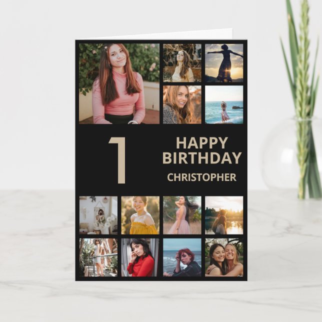 Cartão Colagem de Fotos do primeiro aniversario 13 Fotos  (Frente)