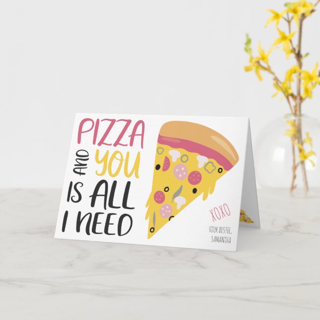 Cartão Colagem de fotos engraçada com script de pizza gal (Flor Amarela)