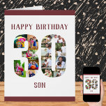 Cartão Colagem de Fotos Feliz aniversário de 30 anos, Núm<br><div class="desc">Diga Feliz aniversário de 30 anos Filho com um único cartão de aniversário e sua própria coleção de fotos personalizada. Este grande cartão de aniversário para seu filho tem uma tipografia moderna em vermelho de marrom e um estilo simples colocando o foco em suas fotos no número 30. O modelo...</div>