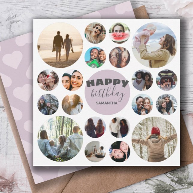 Cartão Colagem de Fotos Feliz Aniversário Moderno Rosa 20 (Criador carregado)
