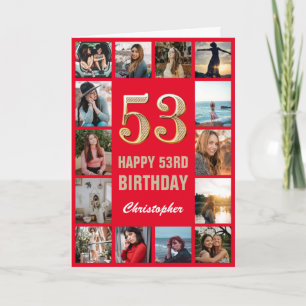 Cartão Colagem de Fotos Feliz Aniversário Vermelho e Dou