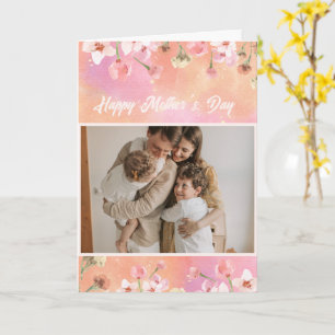 Cartão Colagem de Fotos Floral Brilhante Dia das Mães par