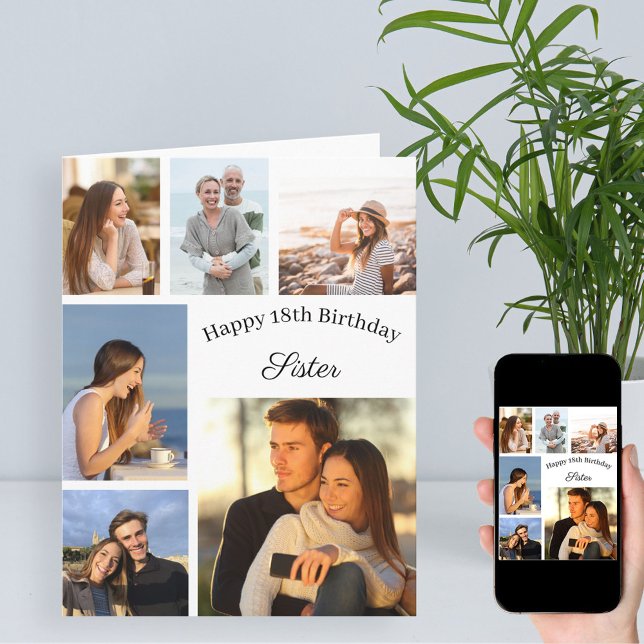 Cartão Colagem de Fotos Irmã 6 Qualquer Idade Grande Aniv (Criador carregado)
