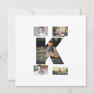 Cartão Colagem de Fotos K em Letras Pretas e Brancas