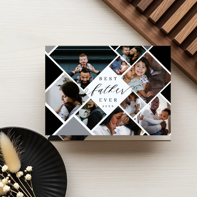Cartão Colagem de Fotos Moderna do Melhor Pai Nunca Perso (Best Father Ever Modern Photo Collage Personalized Card)