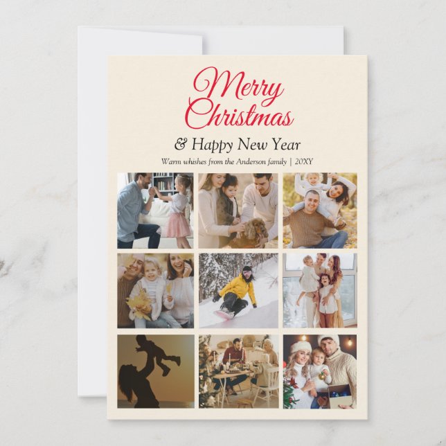 Cartão Colagem de Fotos Natal Moderno Mínimo Simples (Frente)