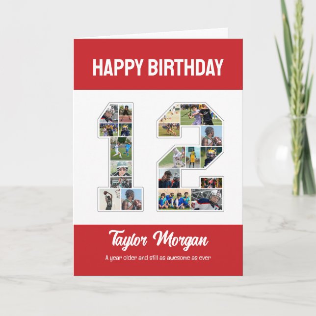 Cartão Colagem de Fotos Número 12 do Aniversário de Anive (Frente)