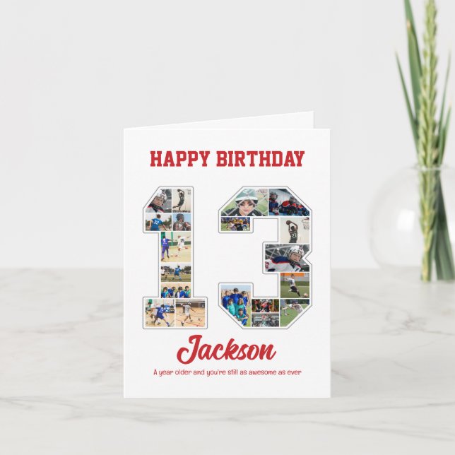 Cartão Colagem de Fotos Número 13 do Aniversário de Anive (Frente)