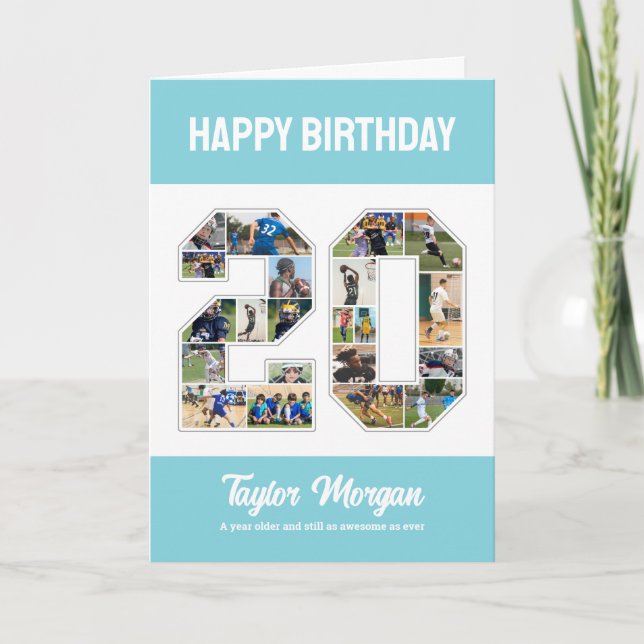 Cartão Colagem de Fotos Número 20 do Aniversário de Anive (Frente)