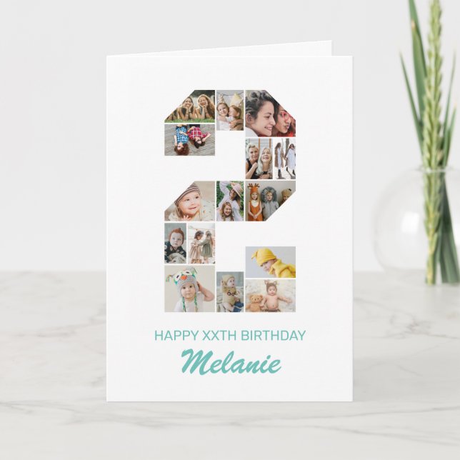 Cartão Colagem de Fotos Número 2 do segundo aniversário P (Frente)