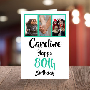Cartão Colagem de fotos personalizada de 80 anos de idade