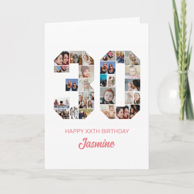 Cartão Colagem de Fotos Personalizada do Número 30 do ani (Frente)
