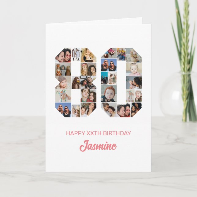 Cartão Colagem de Fotos Personalizada do Número 80 de Ani (Frente)