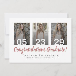 Cartão Colagem de Fotos Personalizada Rosa Dourado Gradua