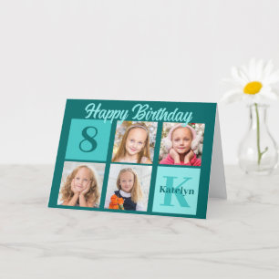Cartão Colagem de Fotos Personalizadas Azul Turquesa Chic