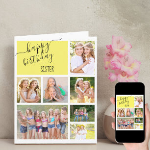 Cartão Colagem de Fotos Personalizadas de Aniversário Irm