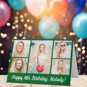 Cartão Colagem de Fotos Personalizadas Verde Feliz Aniver