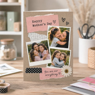 Cartão Colagem de Fotos Rosa Feliz Dia das Mães Álbum de 